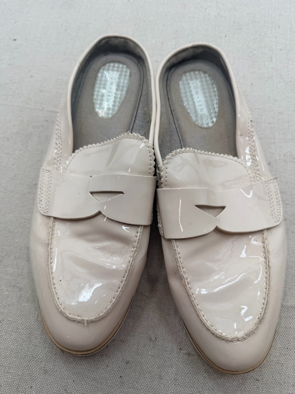 Com + Sens Patent Slip-On Loafers in Light Beige